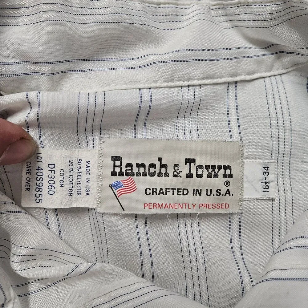 Ranch And Town Vintage USA Striped White Pearl Snap Western Shirt Men's Large